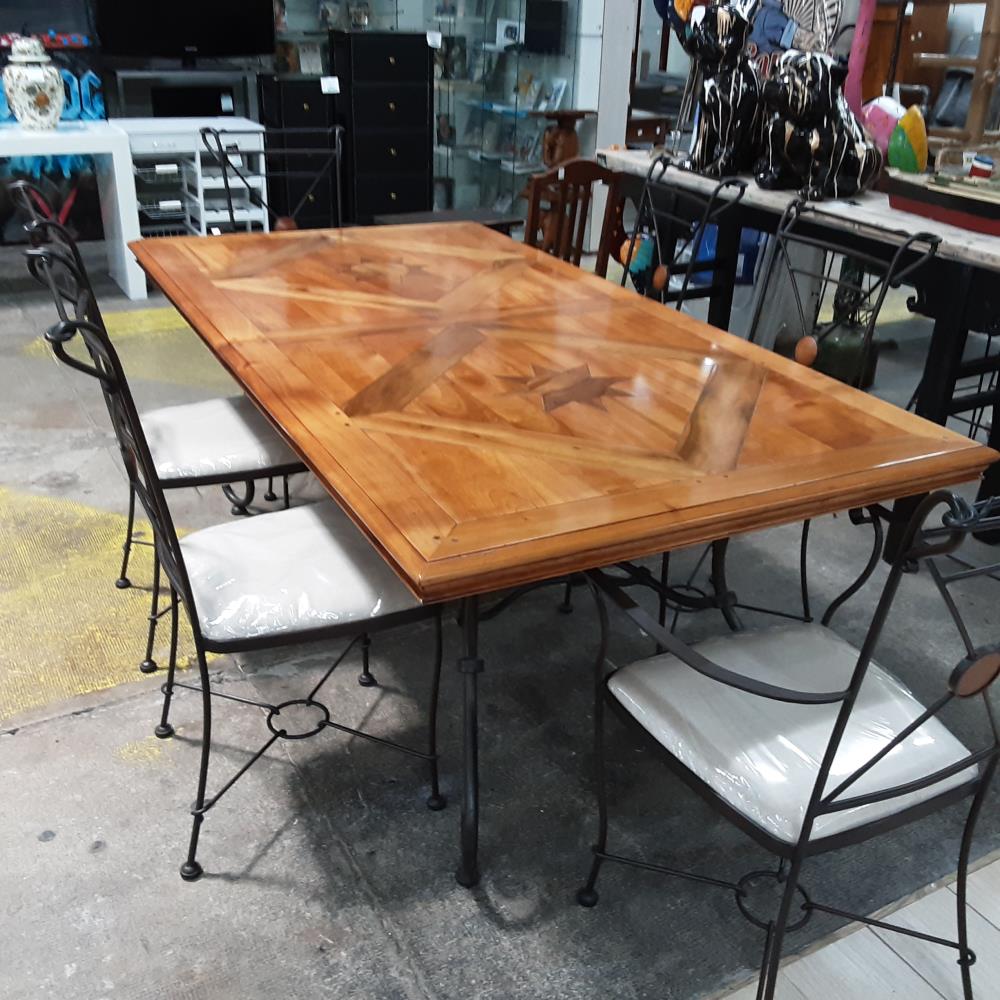 TABLE RECTANGLE 1 ALLONGE + 4 CHAISES + 2 FAUTEUILS 