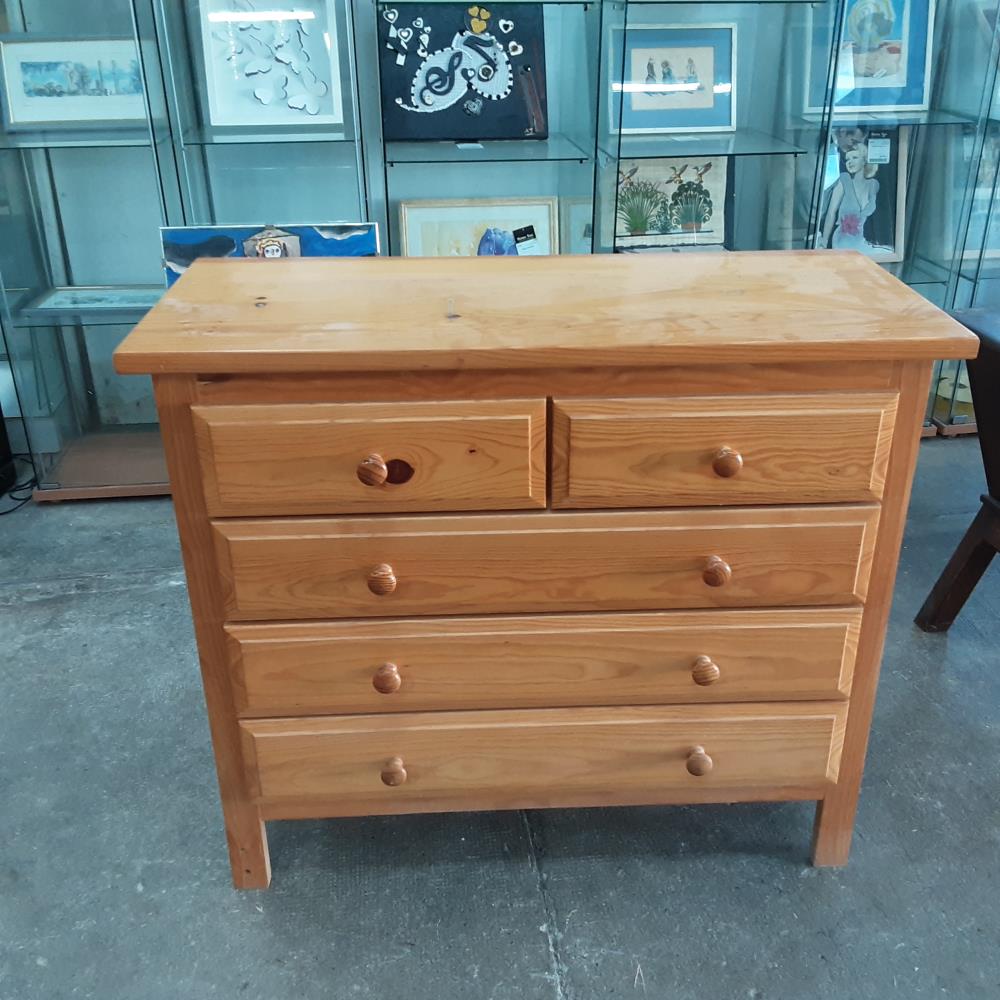 COMMODE 5 TIROIRS COULEUR PIN 