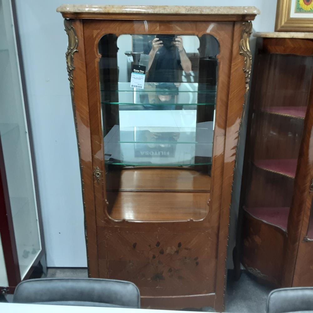 VITRINE 1 PORTE MARQUETE DESSUS MARBRE 