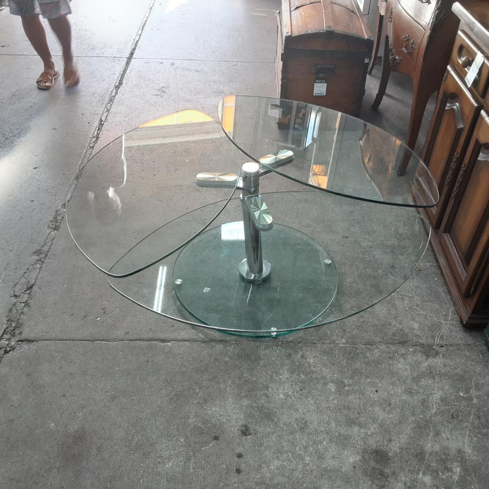 TABLE BASSE VERRE 3 PLATEAU PIVOTANTS 