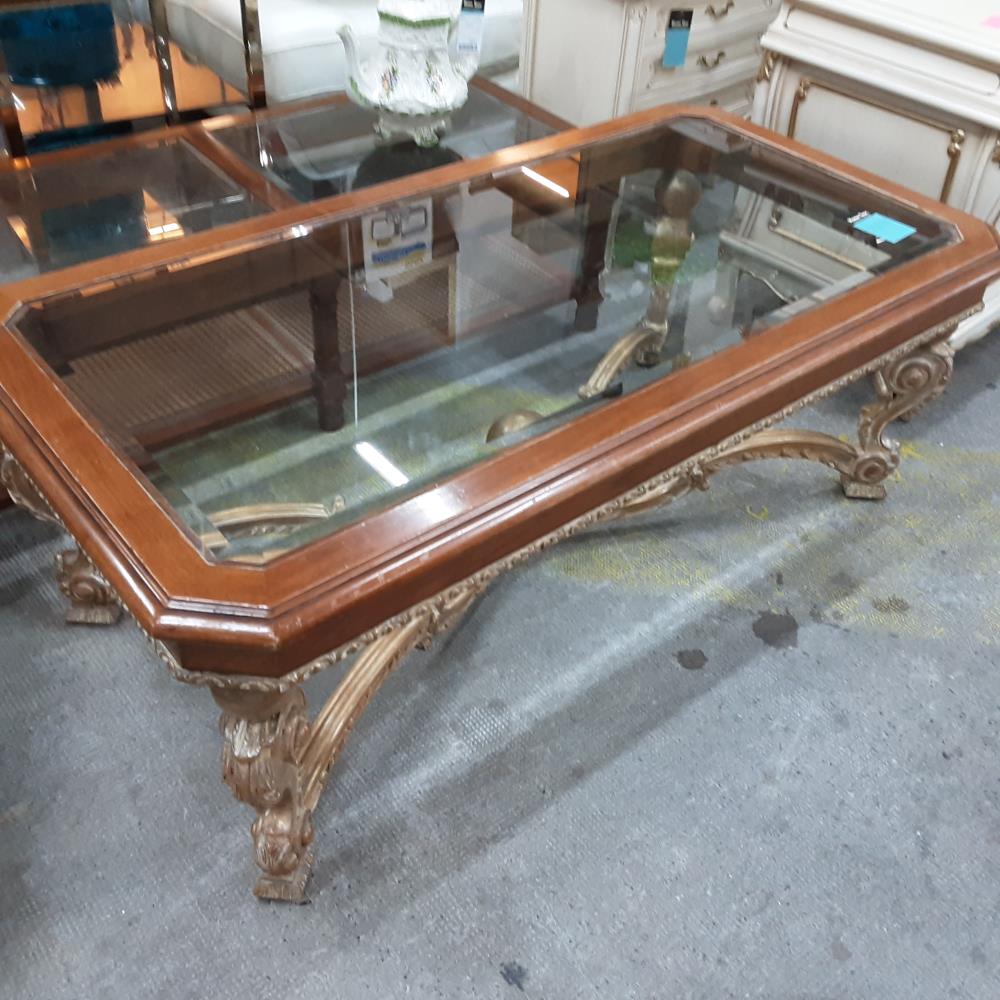 TABLE BASSE BOIS DESSUS VERRE 