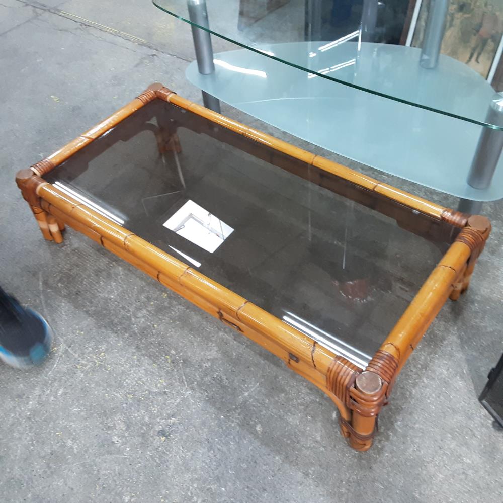 TABLE BASSE ROTIN VERRE 
