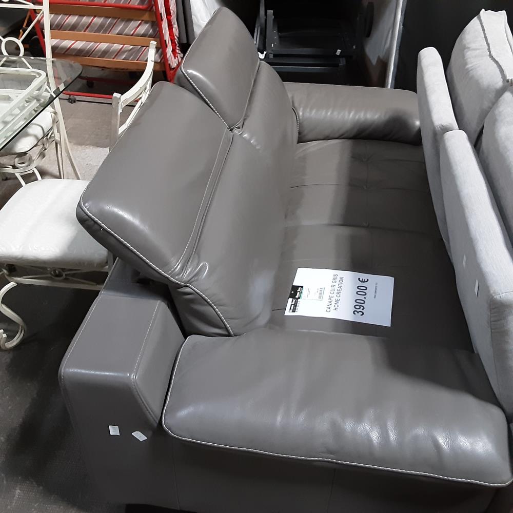 CANAPE CUIR GRIS HOME CREATION 