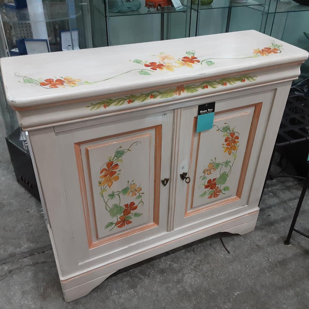 MEUBLE 2 PORTES PATINE DECO FLEURS 