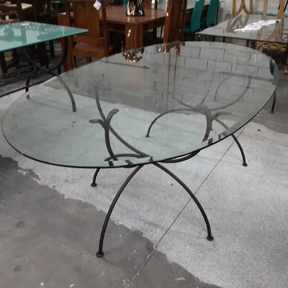 TABLE OVALE FER VERRE