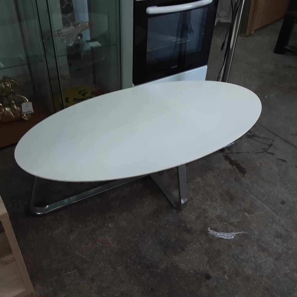 TABLE BASSE OVALE BLANCHE CHROMÉ 