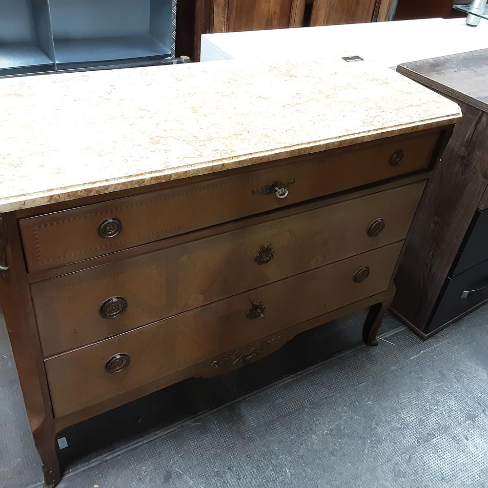 COMMODE 3 TIROIRS DESSUS MARBRE 