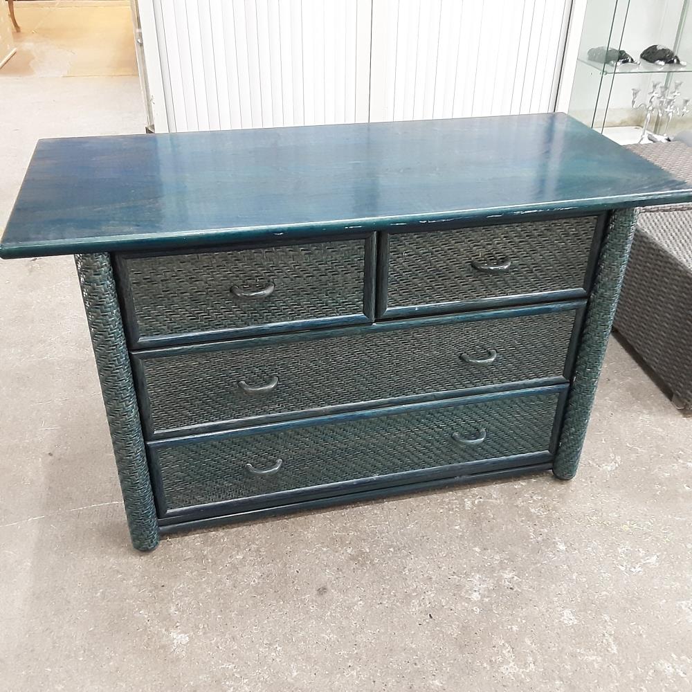 COMMODE 4 TIROIRS ROTIN BLEU 