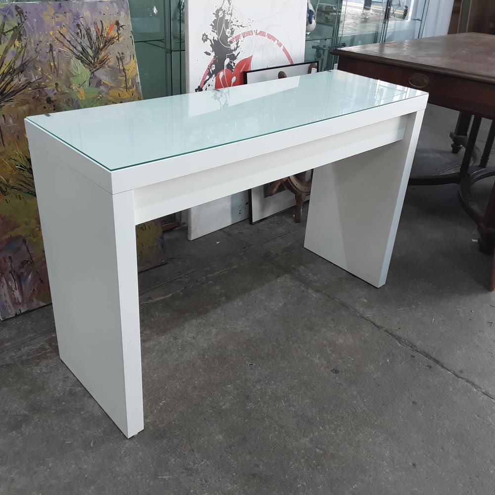 CONSOLE BLANCHE 1 TIROIR DESSUS VERRE 