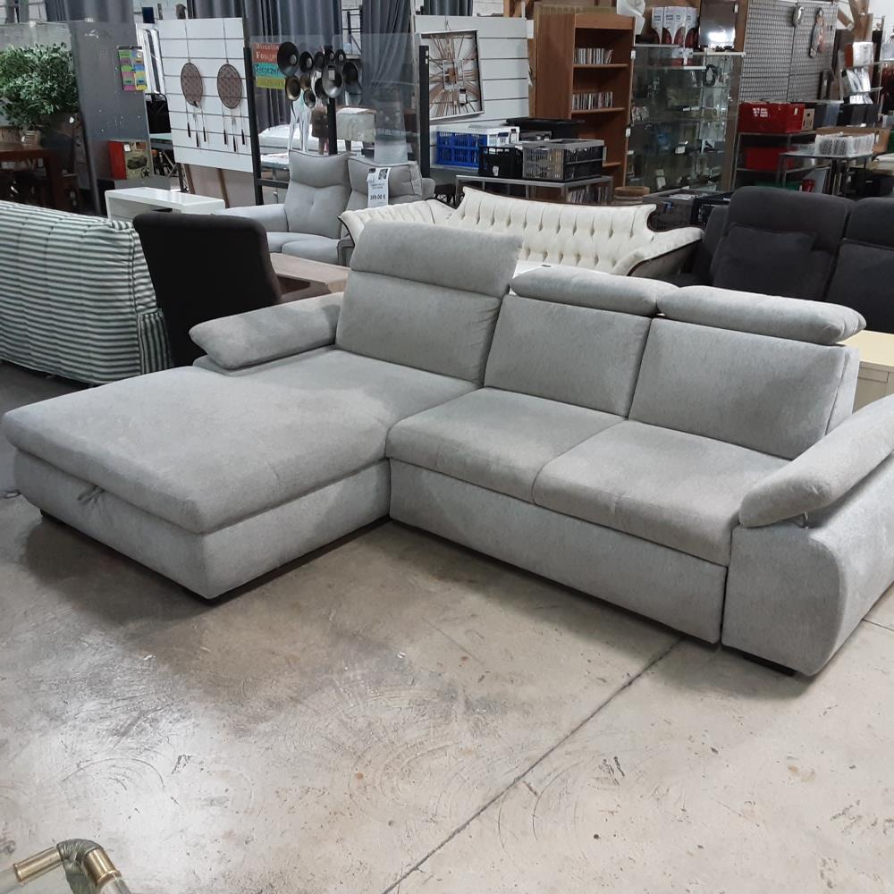 CANAPÉ D'ANGLE GRIS CONVERTIBLE +COFFRE