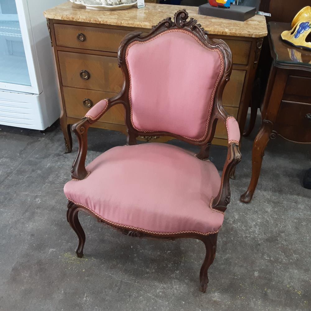 FAUTEUIL ANCIEN TISSU ROSE 