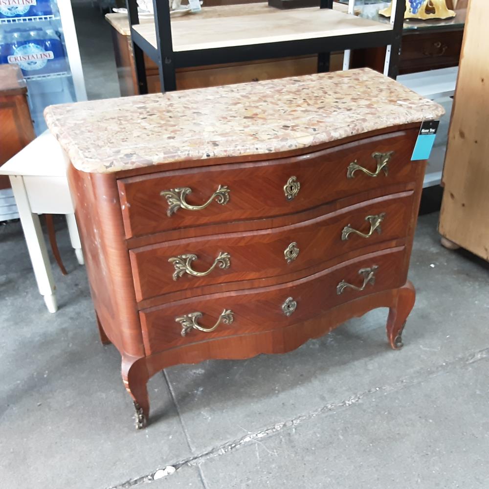 COMMODE 3 TIROIRS DESSUS MARBRE 