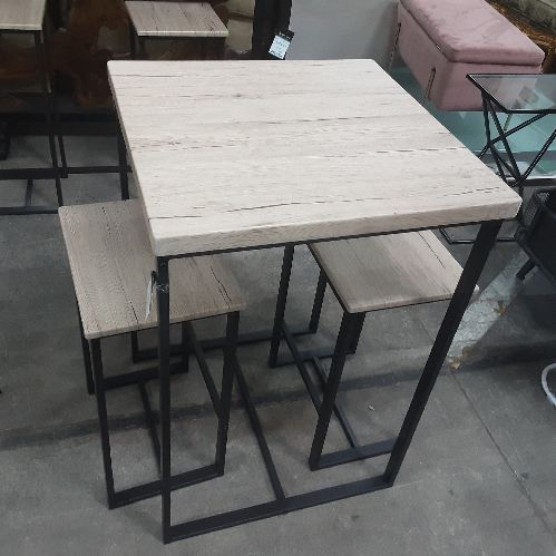 DOCK - TABLE HAUTE AVEC 2 TABOURETS 60X60X88CM / 40X30X60CM