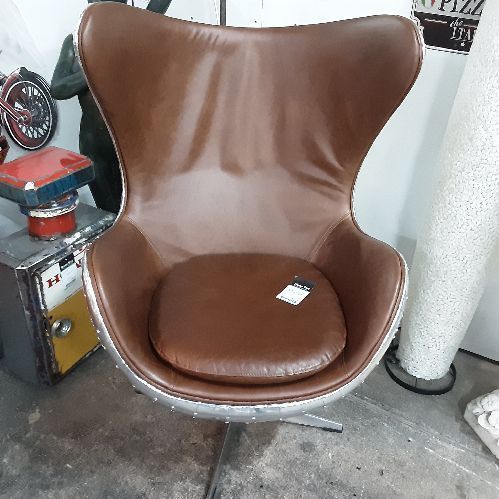 FAUTEUIL JACOBS AERO CIGARE CUIR ET ALUMINIUM