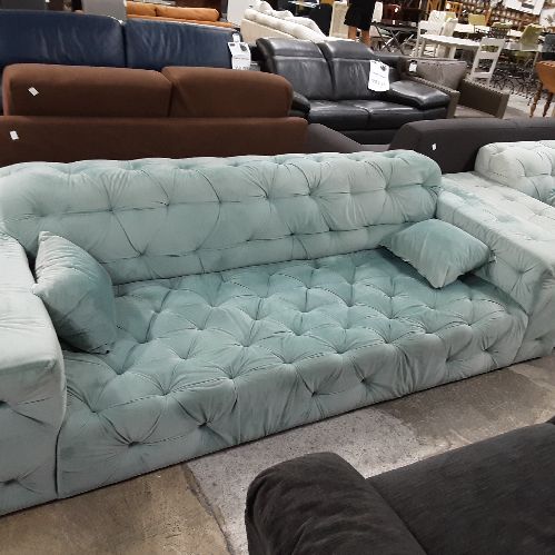 CANAPÉ TISSU BLEU STYLE CHESTERFIELD 