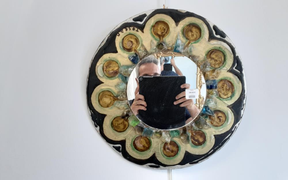 MIROIR ROND EN VERRE ET RESINE