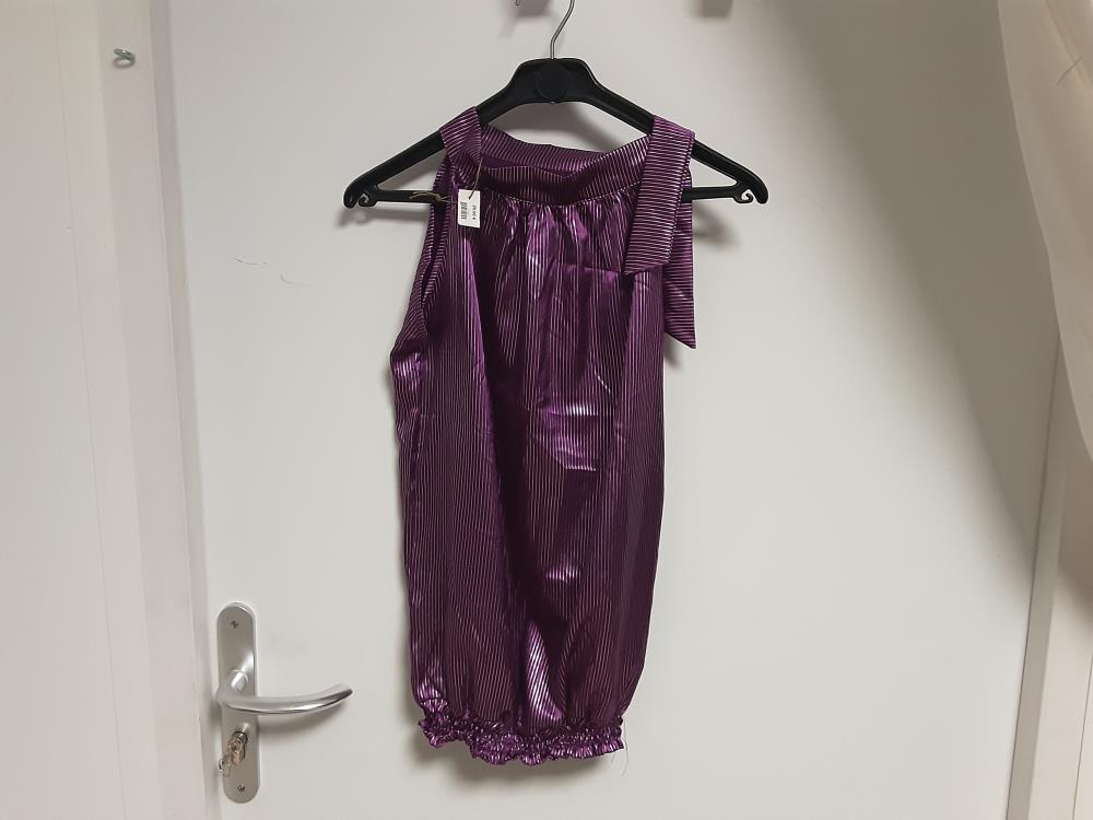 TOP SATIN RAYÉ VIOLET/ARGENT 