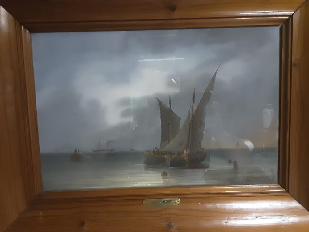 MARINE ECOLE NAPOLITAINE VERS 1850 G.DELPINO GOUACHE SUR PAPIER MAROUFLÉ SUR CARTON